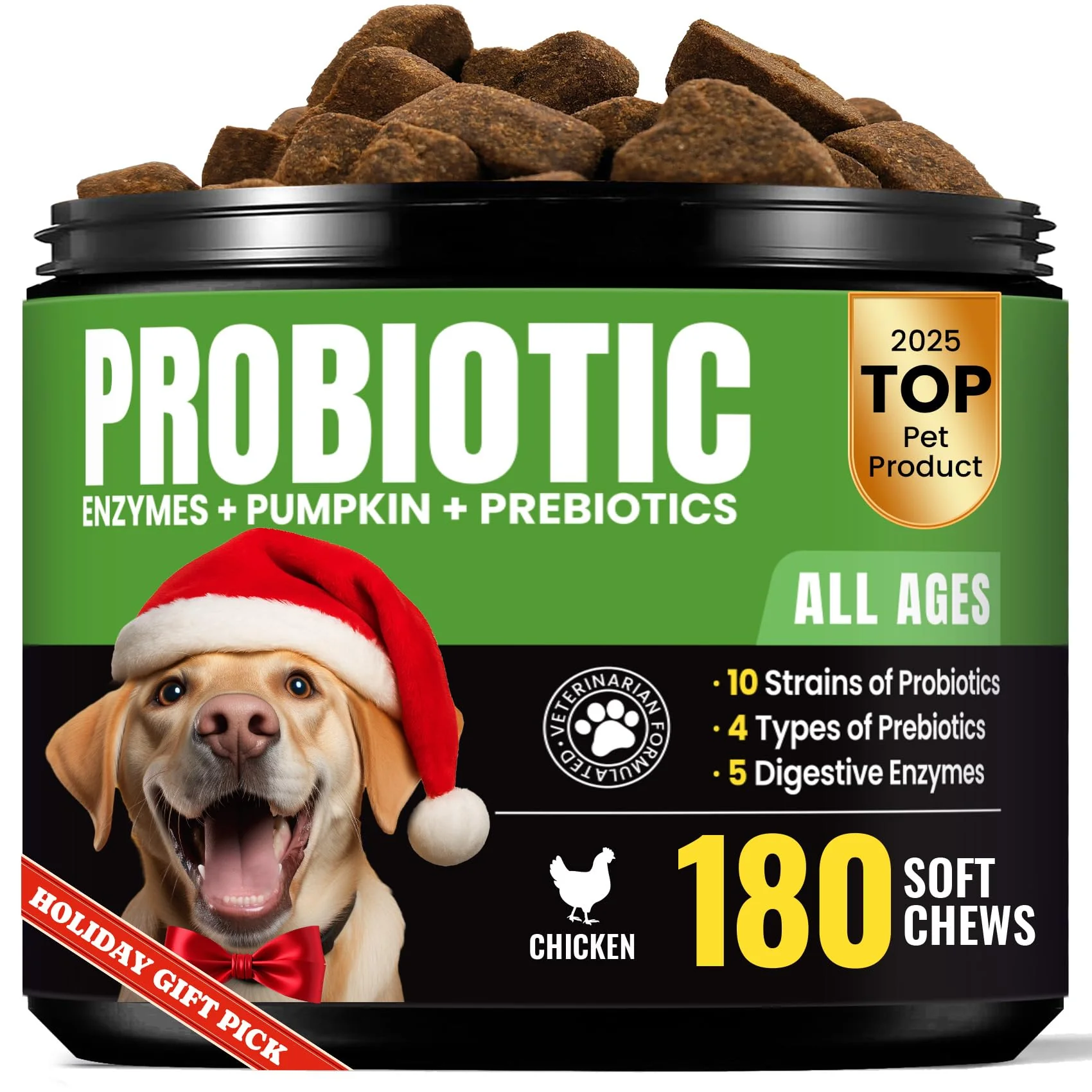 Proven BuddyCheer Probiotics for Dogs – 10 Probiotics 5 Enzymes 4 Prebiotics 180 Chews Certified