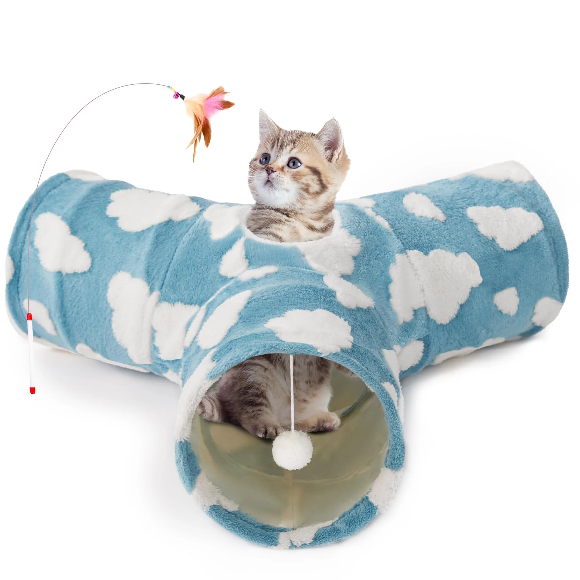 Premium Material Tempcore Cat Tunnel – 3-Way Collapsible Play Tunnel with Peek Hole Toy Ball for Indoor Cats Environmentally Friendly