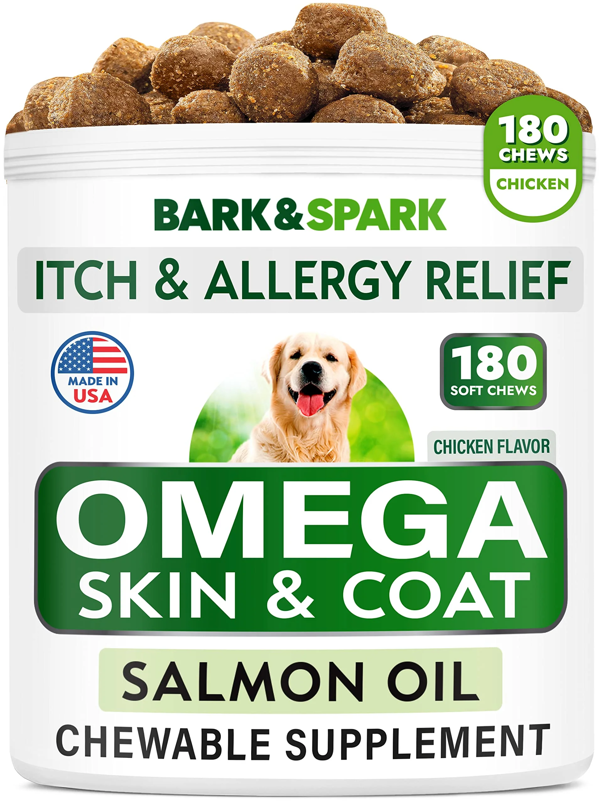 Fine Crafted BARK SPARK Omega-3 for Dogs – 180 Salmon Oil Treats for Skin Coat Joints Selected