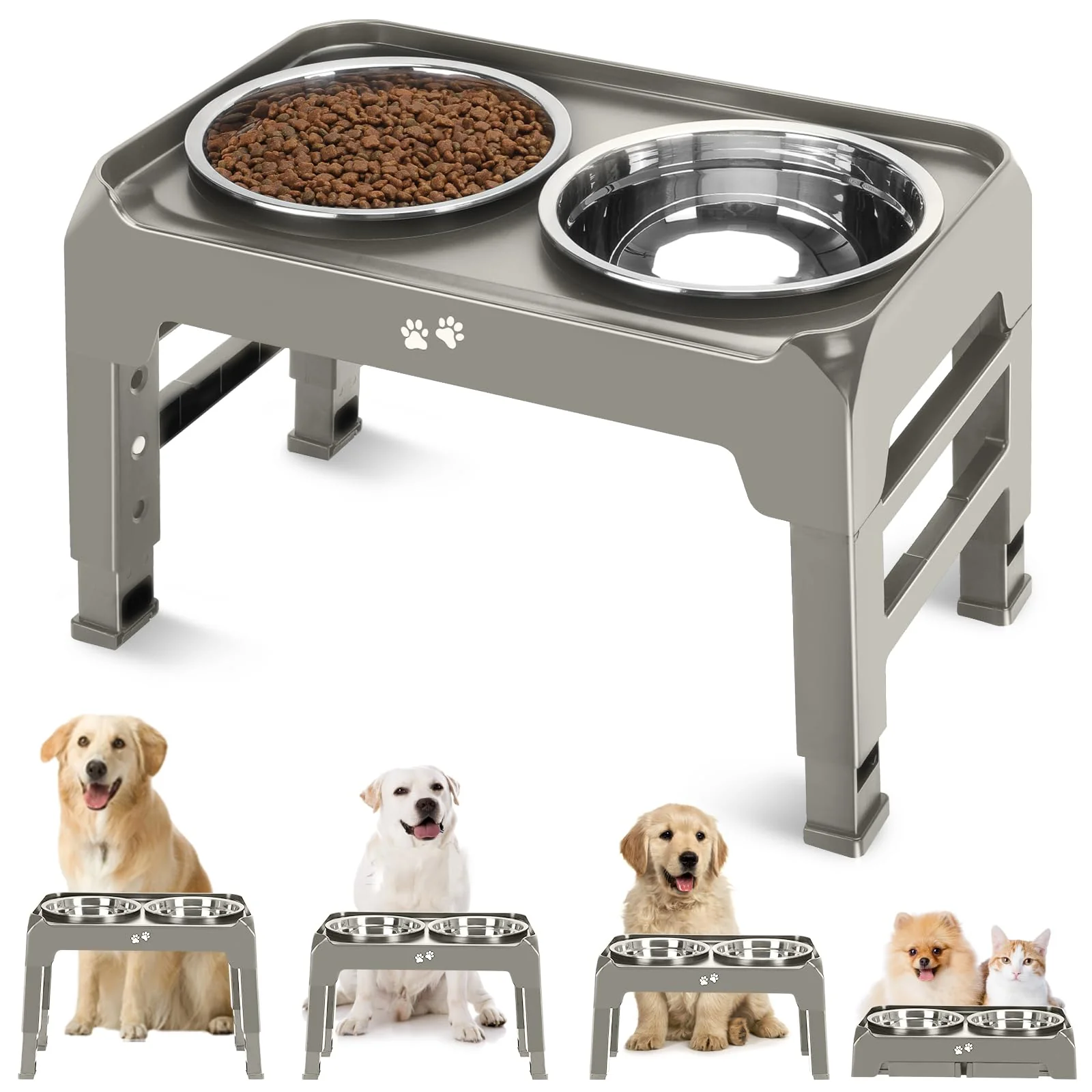 Reliable COMESOON d Bowls Stand — 4-Height Adjustable 2x50oz Stainless Bowls Non-Slip Carefully Designed