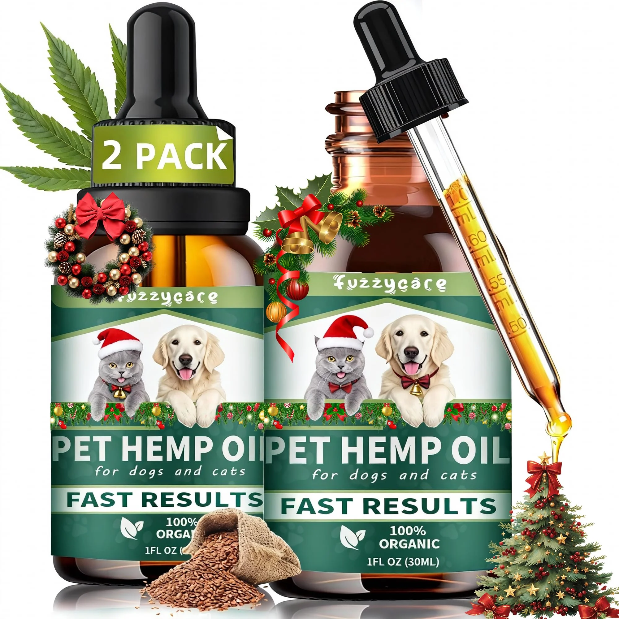 Next-Generation Fuzzycare 2Pack Hemp Oil for Dogs Cats – Anxiety Pain Sleep Support Omega 3-6-9 Specialty