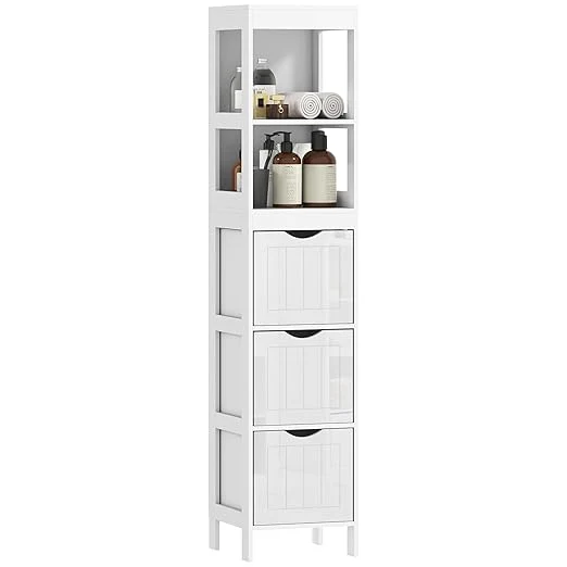 Superior HOMCOM Narrow Bathroom Storage Cabinet Bathroom Floor Cabinet with 3 Drawers 2 Open Shelves standing Slim Storage Organizer for Small Spaces WhiteAbout ThisOverview Excellent