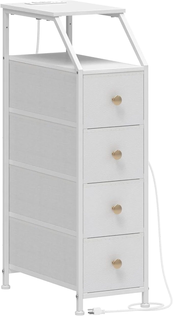 Consistent Tohomeor Narrow Dresser Tall Skinny Storage Tower Vertical Slim Chest of Drawers with Charging Station Small Nightstand Side Table for Bedroom Bathroom Small Spaces White 4 Drawers About ThisOverview Original