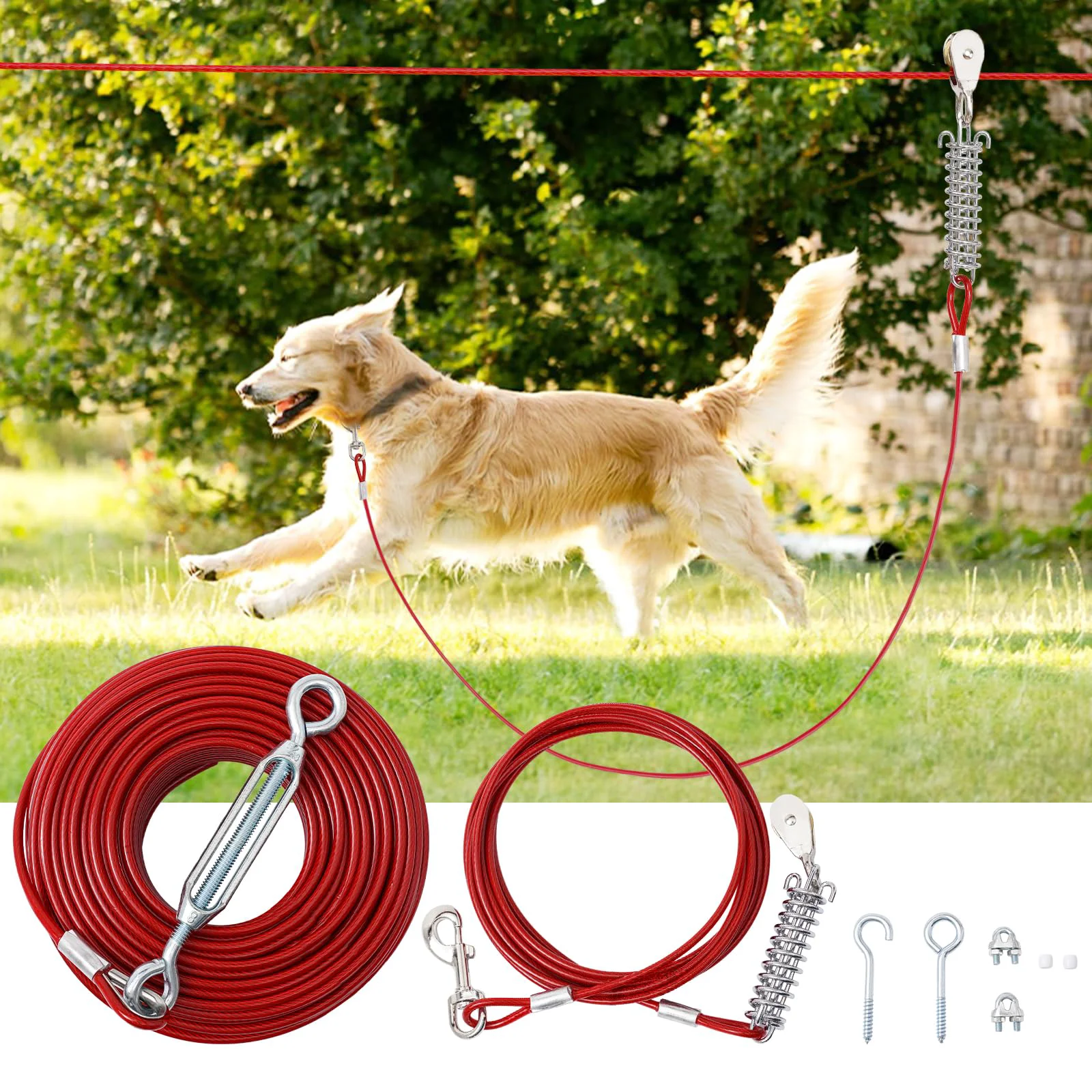 Long-Lasting LUFFWELL 50FT Dog Runner for Yard – Heavy-Duty Trolley System for Large Dogs Up to 250 lbs Functional