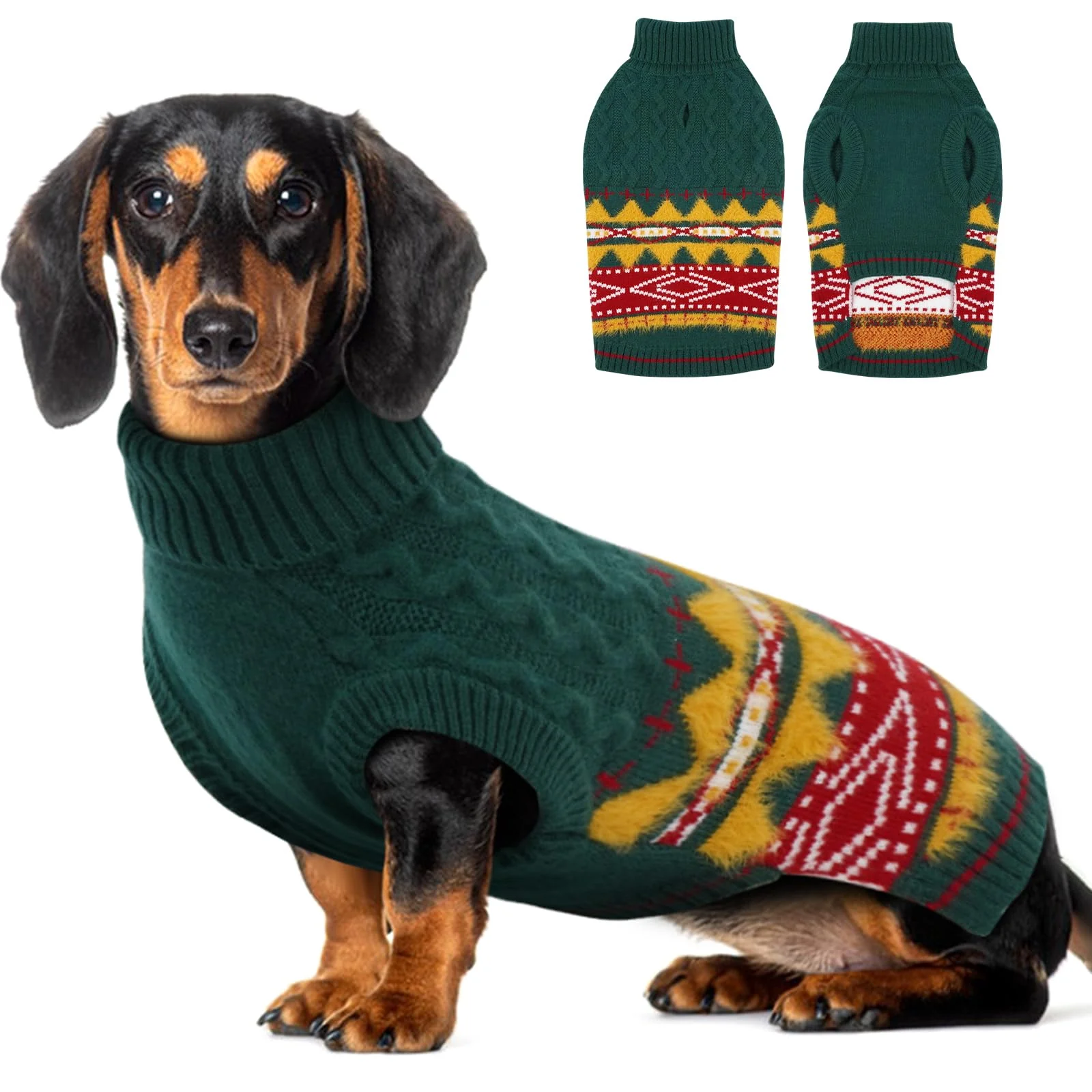 Carefully Designed MIGOHI Warm Dachshund Sweater Soft Small Dog Knit Vest with Leash Hole – Green Convenient