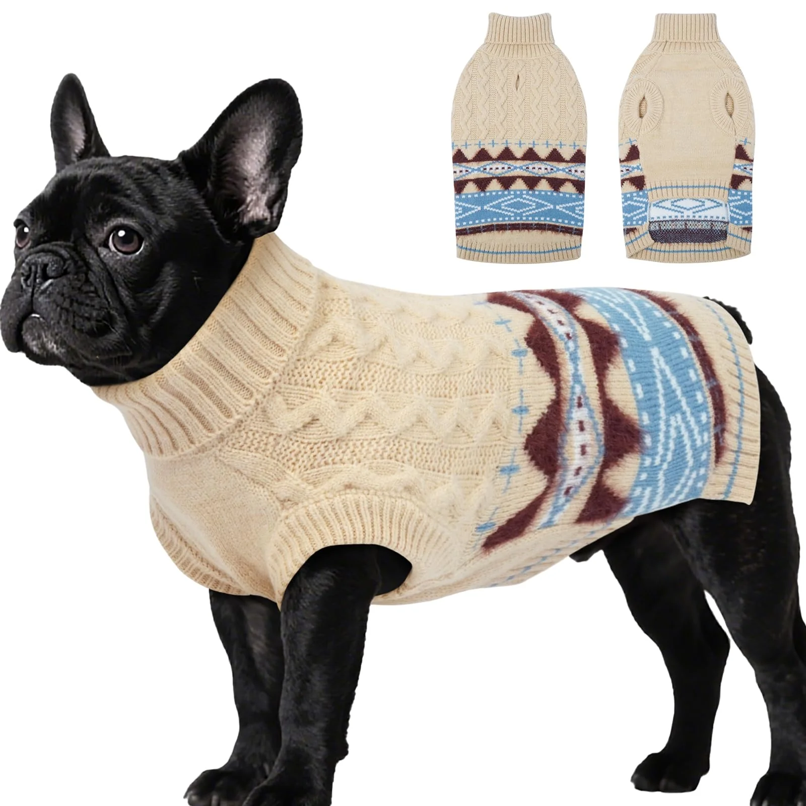 Safe MIGOHI Dog Christmas Sweater Stylish Winter Knit for Medium Dogs Light Beige L with Leash Hole Original