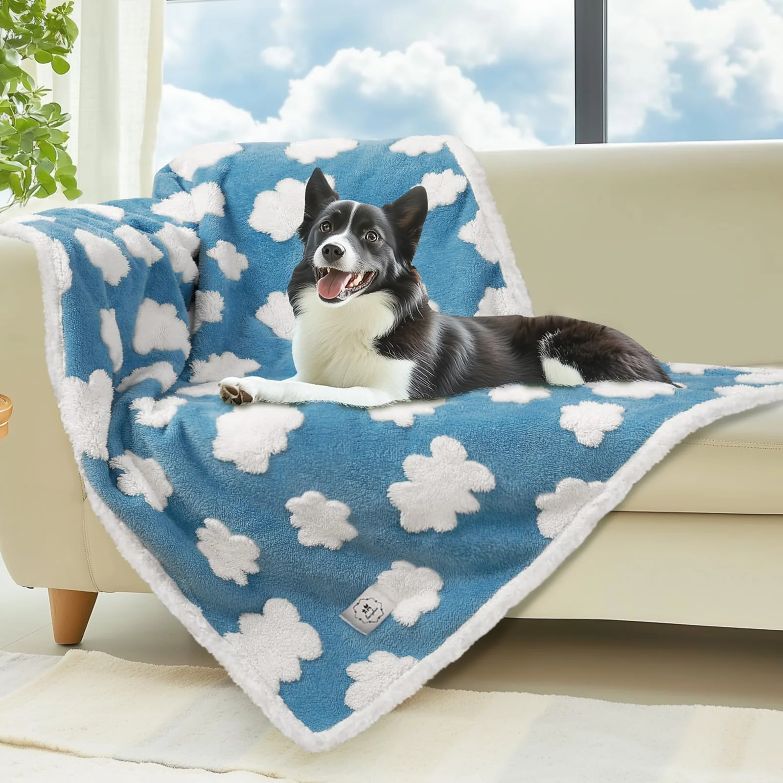 Traditional Luciphia Waterproof Pet Blanket – 57×40 in Blue Cloud for Couch Protection Certified
