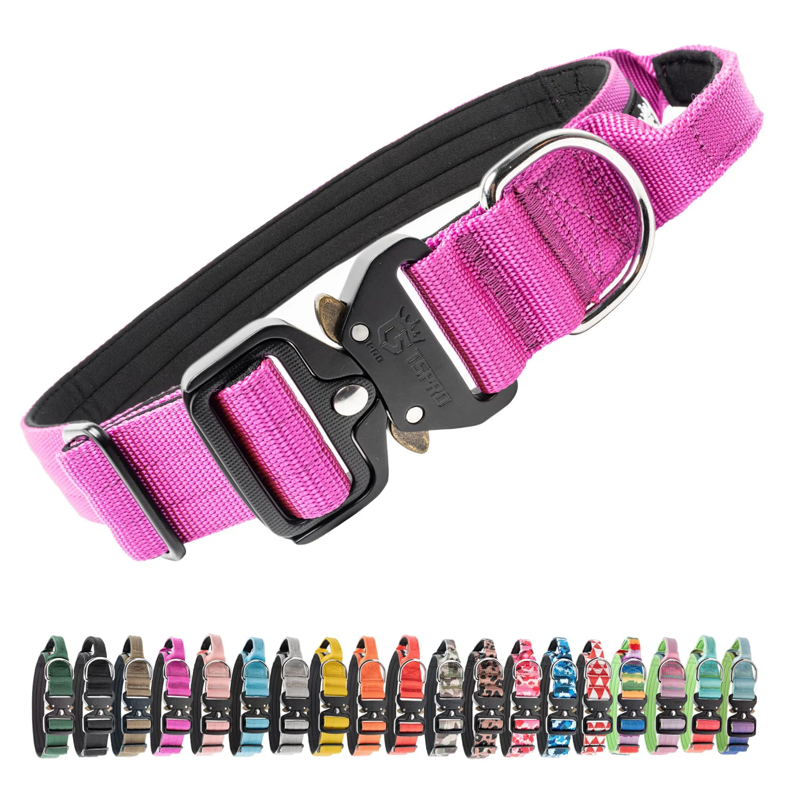 Soft TSPRO Premium Tactical Dog Collar with Handle – Heavy-Duty Quick-Release Buckle for Medium to Large Dogs Purple L Stylish