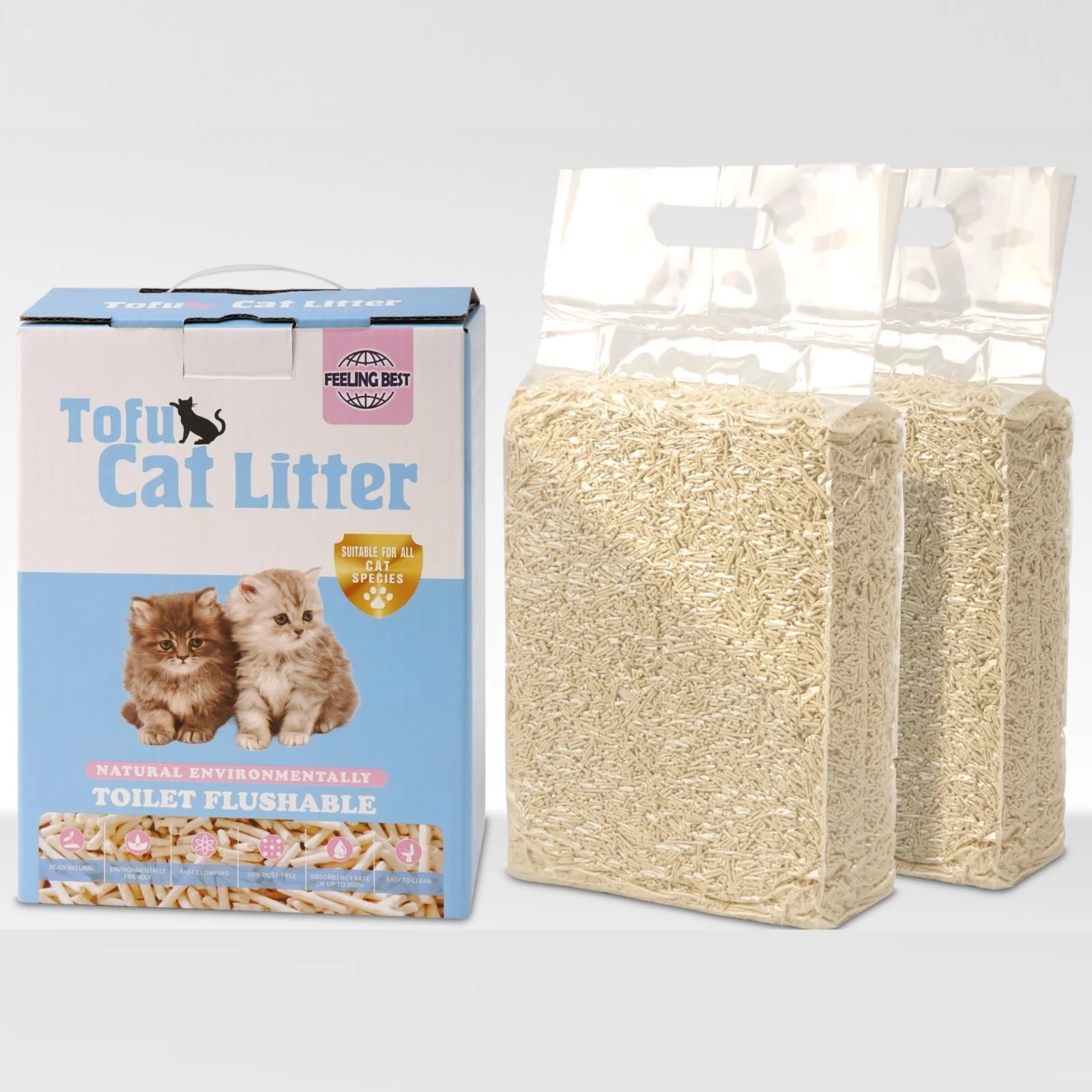Exclusive FEELING Tofu Cat Litter 11.2 lb — Clumping Flushable Dust- Ultra-Absorbent Stylish