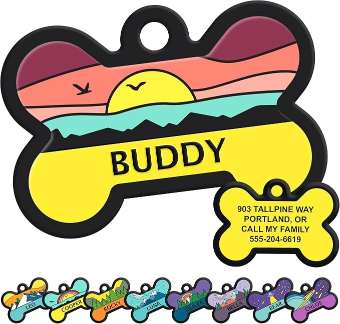 Sustainable GoTags Silent Dog Tag Personalized Engraved Bone Silicone Dog and Cat Name Pet Excellent
