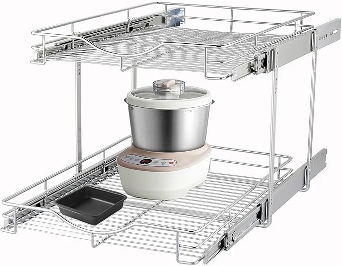 Artisan DINDON 2 Tier Pull Out Cabinet Organizer 14 W X 18 D Double Tier Wire Basket Slide Out Shelf Storage for Kitchen Base Cabinet Organization for Kitchen Pantry Bathroom ChromeAbout ThisOverview Enhanced