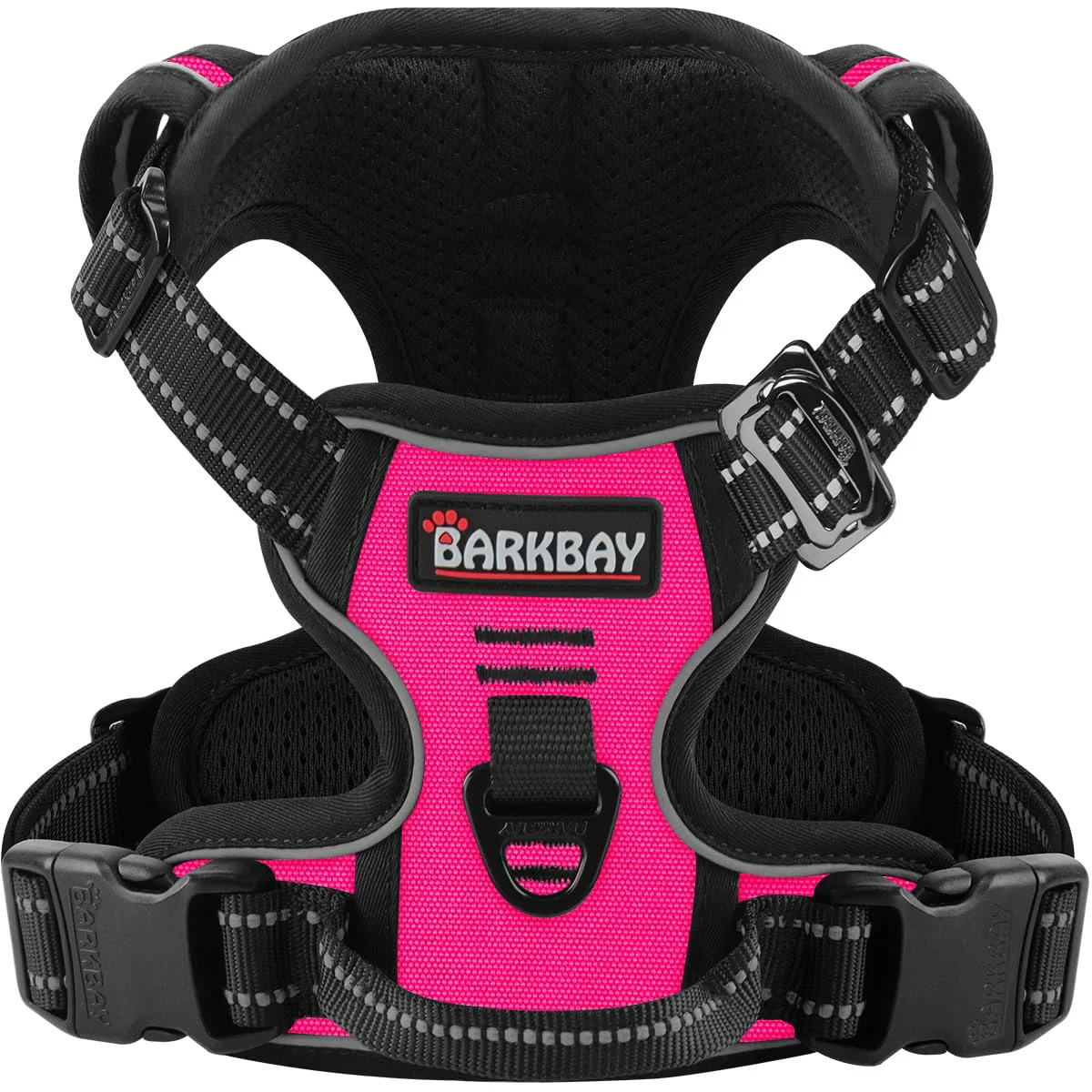 Organic BARKBAY No-Pull 3 Buckles Harness for Medium Dogs – Adjustable Reflective Pink High-Grade