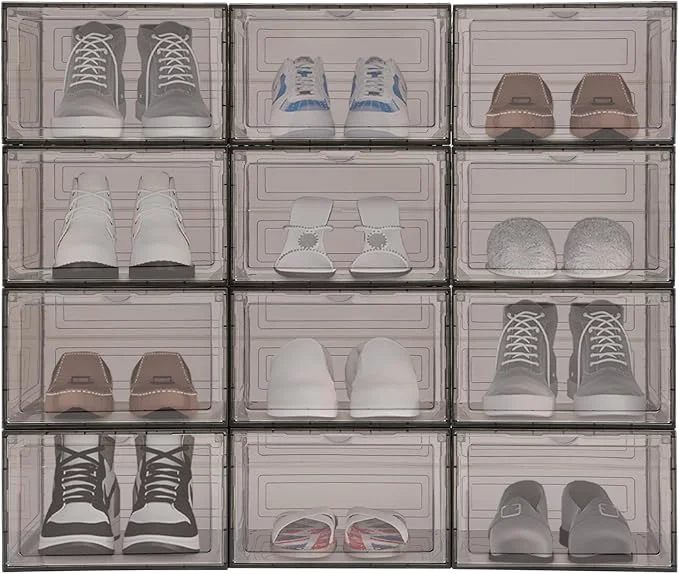 Advanced 12pcs Acrylic Shoe Box Shoe Container Stackable Shoe Organizer Acrylic Display Case Sneaker Storage Sturdy Magnet for Entryway Closets Bedrooms BathroomsAbout ThisOverview Natural
