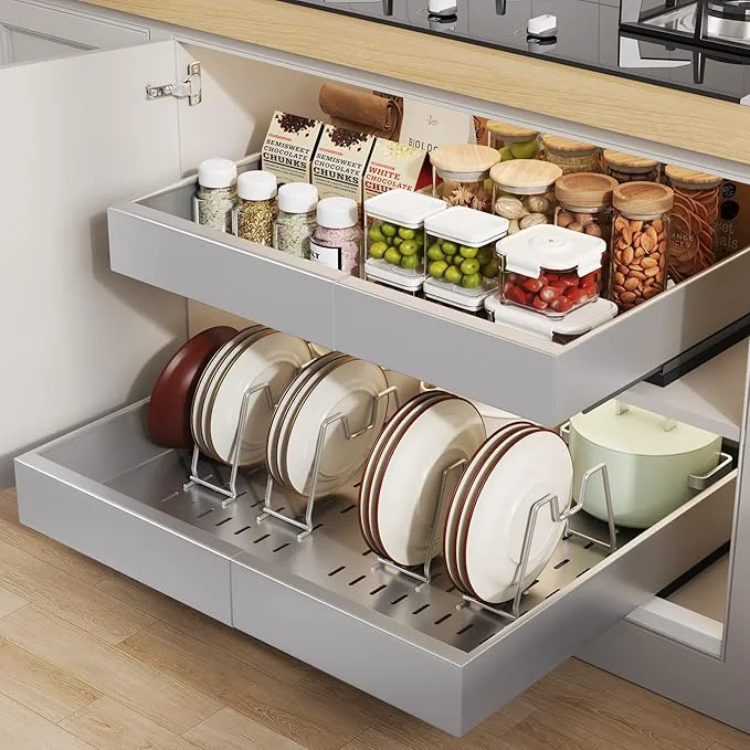 Carefully Designed 2 Pack Pull out Cabinet Organizer 21 Deep With Raising Pad for Framed Cabinets Expandable Slide out Drawers for Kitchen Cabinets with 4pcs Divider Racks Roll out Shelves 12.1 -20.4 W SilverAbout ThisOverview Traditional