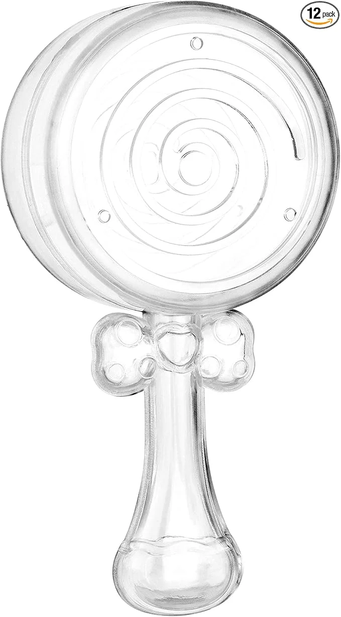 Flexible Hammont Baby Rattle Shaped Acrylic Candy Boxes – 12 Pack – 4.01 x1.88 x1.07 – for Weddings Birthdays Party Favors and Gifts Designer Cute Clear Lucite Plastic Treat ContainersAbout ThisOverview Refined