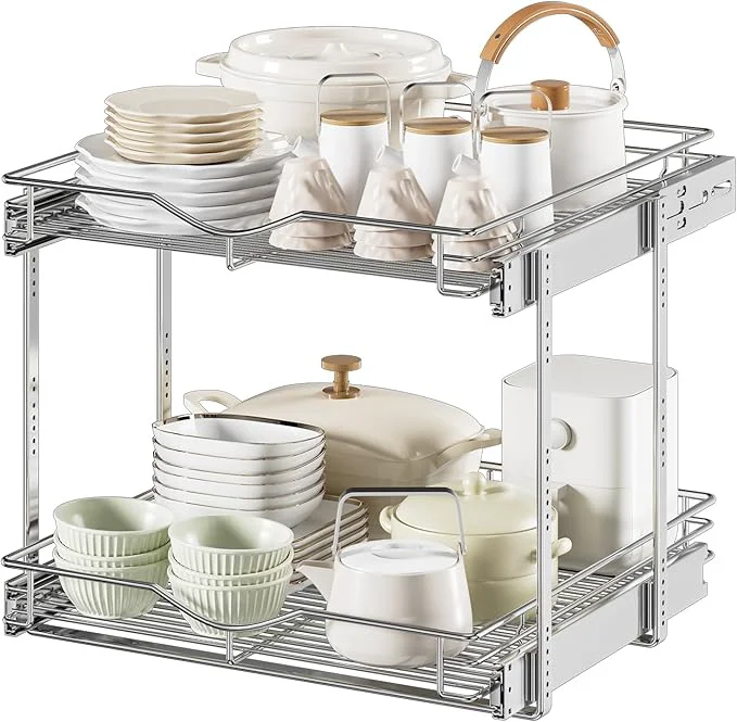 Authentic DINDON Pull Out Cabinet Organizer 22-1 2 W x 21-1 2 D Cabinet Pull Out Shelves 2 Tier Pull Out Drawers for Kitchen Cabinets Wire Basket Slide Out Shelf Pot and Pan OrganizerAbout ThisOverview Unique