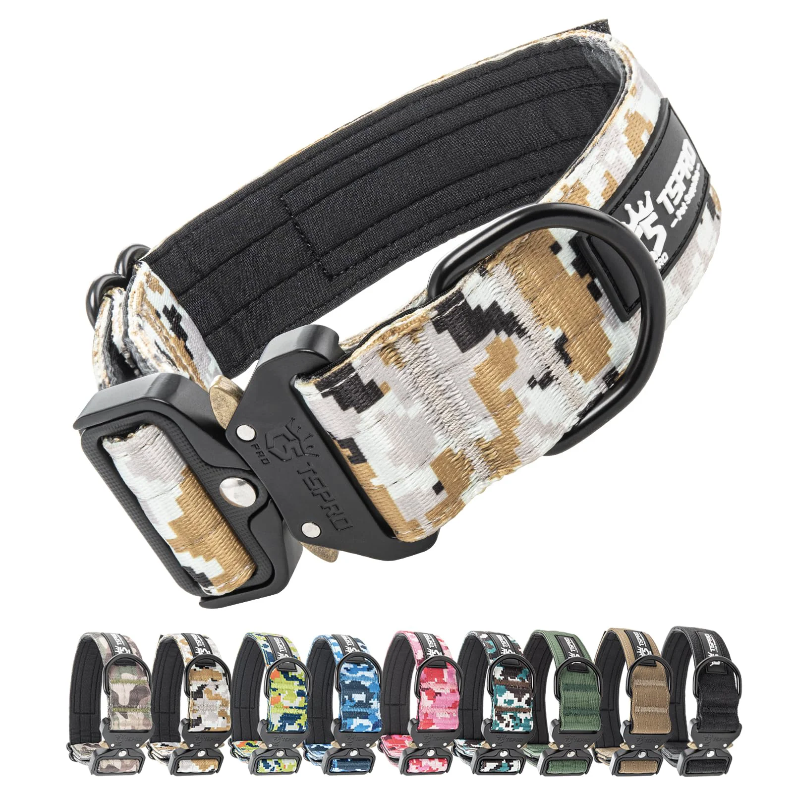 Fine TSPRO Premium Tactical Dog Collar with Patch Quick-Release Buckle Medium–Large Camo Khaki L Top-Quality