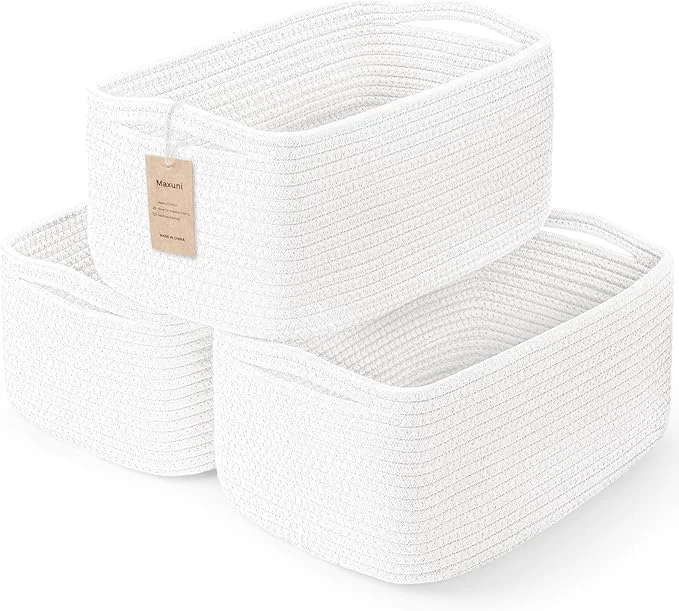 Top-Quality 3-Pcs Shelf Baskets for Organizing Closet Organizer Bins Small Woven Baskets Rope Toy Basket Storage Basket for Shelves Cube Decorative Box 11.8×7.8×5.1 WhiteAbout ThisOverview Enhanced