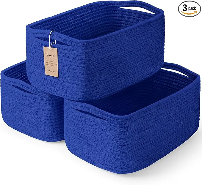 Proven 3-Pack Small Storage Baskets for Organizing Woven Shelf Toy Basket Rope Baskets for Gifts Empty Closet Organizer Bins with Handles Cube Decorative Box 11.8×7.8×5.1 Klein BlueAbout ThisOverview Enhanced
