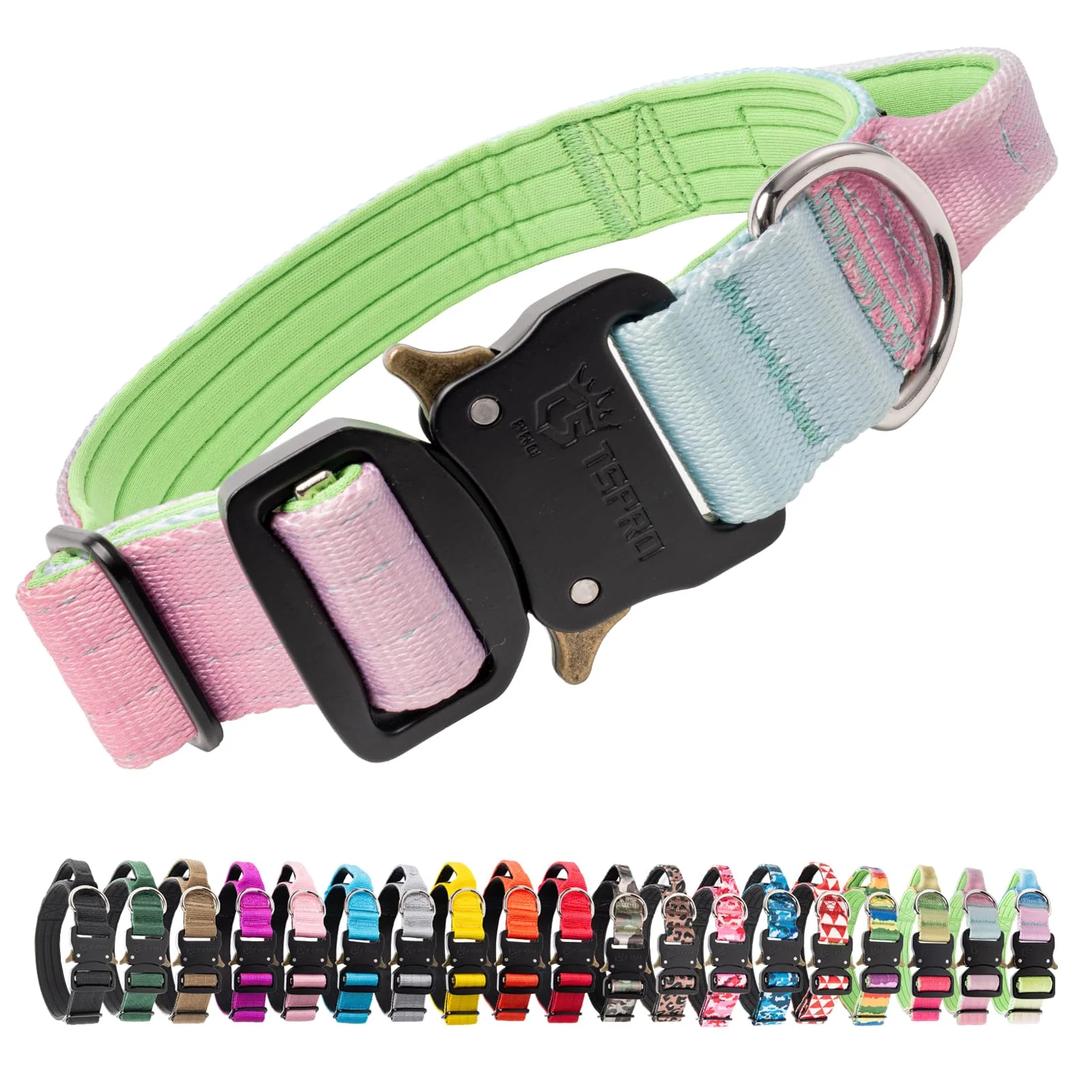 Verified TSPRO Premium Tactical Dog Collar with Handle – Heavy-Duty Quick-Release Buckle Adjustable for Medium to Large Dogs Cyan Gradient M High-End