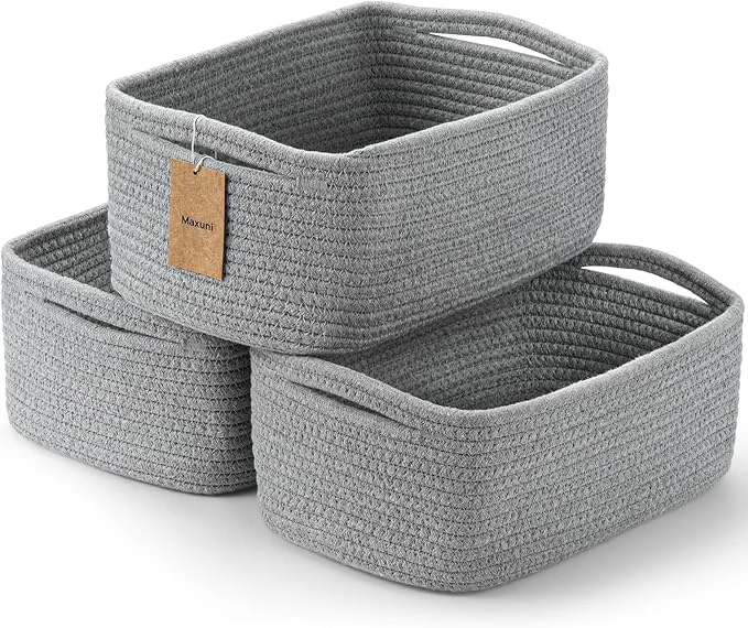 Specialty 3-Pcs Shelf Baskets for Organizing Closet Organizer Bins Small Woven Baskets Rope Toy Basket Storage Basket for Shelves Cube Decorative Box 11.8×7.8×5.1 GreyAbout ThisOverview Contemporary