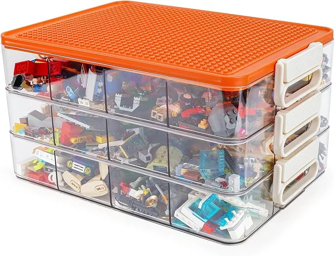 Traditional WANLIAN Storage Containers with Building Plate Lid Acrylic Stack-able Organizer Bin Chest Brick Toy Storage Organizer with handle Bin Storage Storage Does not include Bricks About ThisOverview Versatile