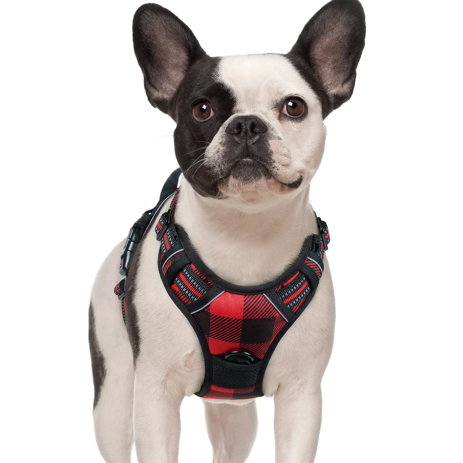Authentic rabbitgoo Dog Harness No-Pull with 2 Leash Clips — Adjustable Soft Padded Reflective Red Plaid Size S Consistent