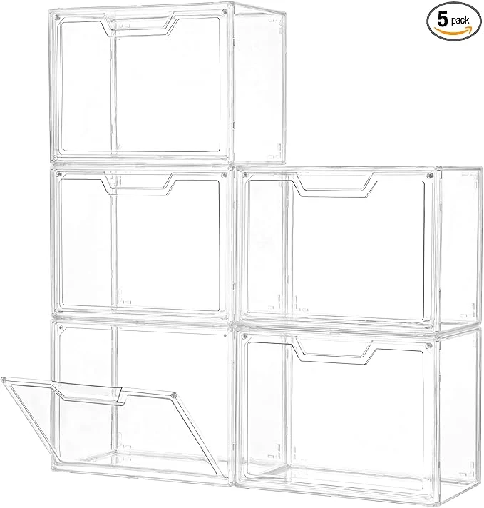 Long-Lasting Stackable Storage Bins Clear Acrylic Display Case 5-Pack Acrylic Boxes with Lids Clear Storage Containers Storage for Handbags Collectibles FiguresAbout ThisOverview Official