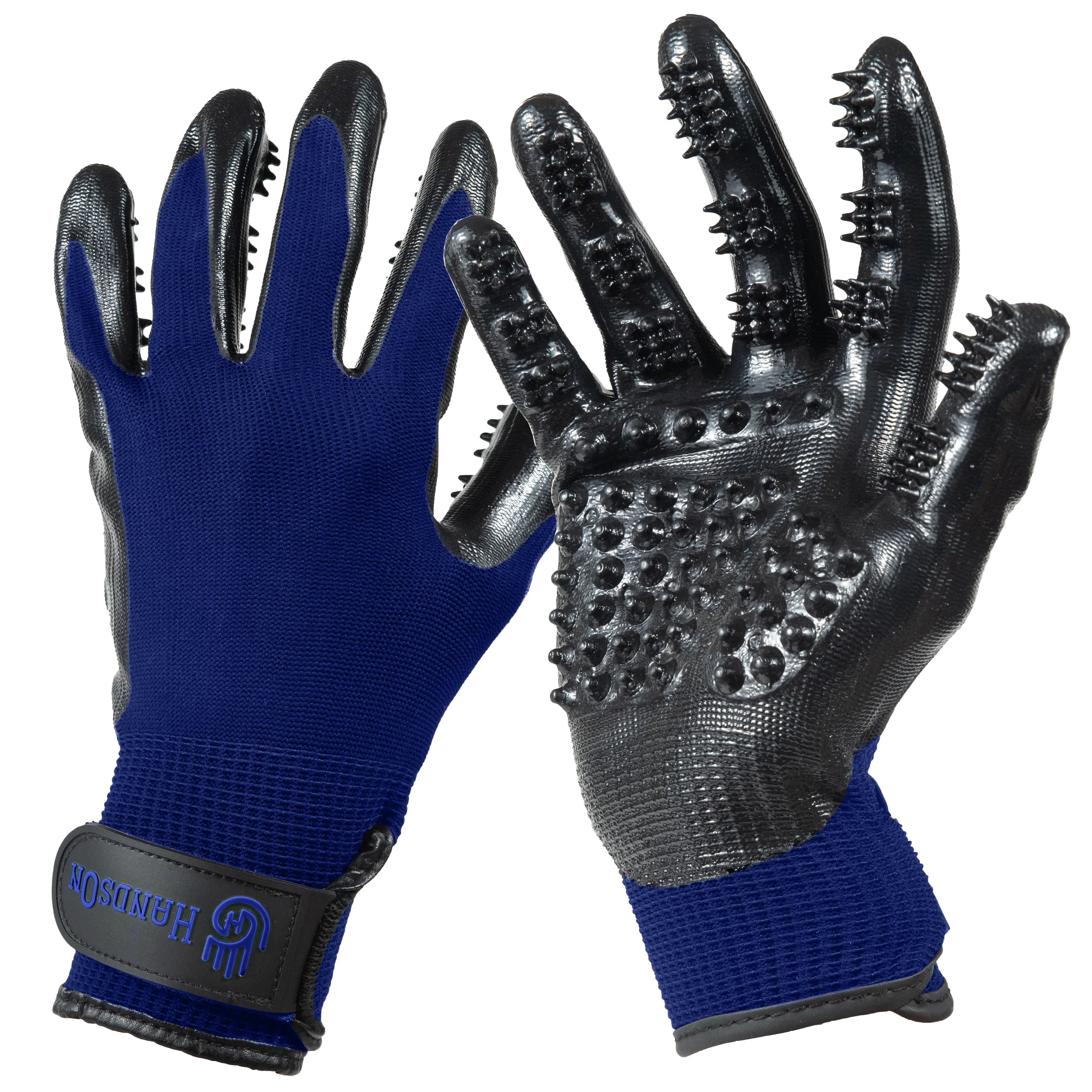Expertly Made H HANDSON Pet Grooming Gloves – Patented Hair Removal Bathing for Cats Dogs Horses Blue Small Superior