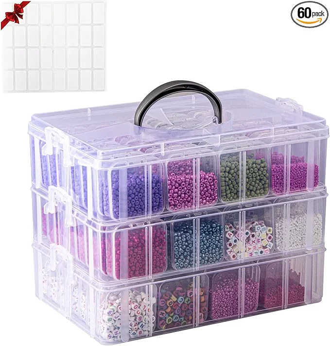 Effective VTG Bead Organizer Box 84 Pcs Small Organizers 3-Tier Bead Storage Containers Portable Organizer and Storage Box Stackable Plastic Cases for Bracelet Making DIY Jewelry Nail CharmsAbout ThisOverview Casual