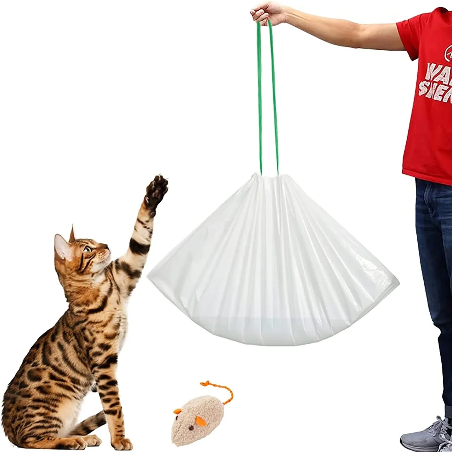 Next-Generation KropBom Cat Litter Box Liners – Jumbo 46in x 19in Heavy-Duty 2mil Drawstring 20-Count Roll Unscented Quality