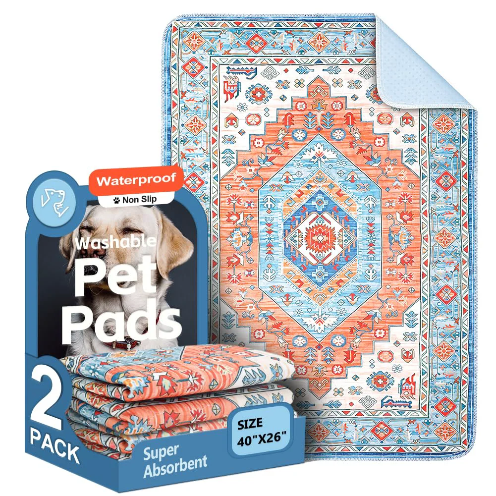 Easy-to-Use ULIGOTA Washable Dog Pee Pads 2-Pack 40×26 inch Reusable Training Pads – Waterproof Non-Slip Luxury