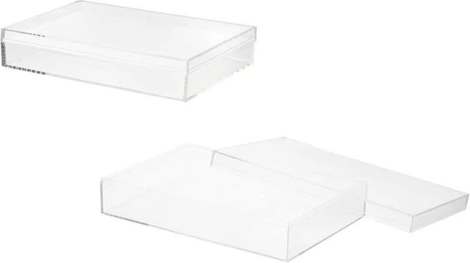 Carefully Designed Acrylic Box with Lid 10.24 x 10.24 x 2.36 in Acrylic Display Case Plastic Square Cube Container Storage Holder Stackable Bins for Cosmetic Collectible Candy Jewelry 2 Pack Clear About ThisOverview High-Quality
