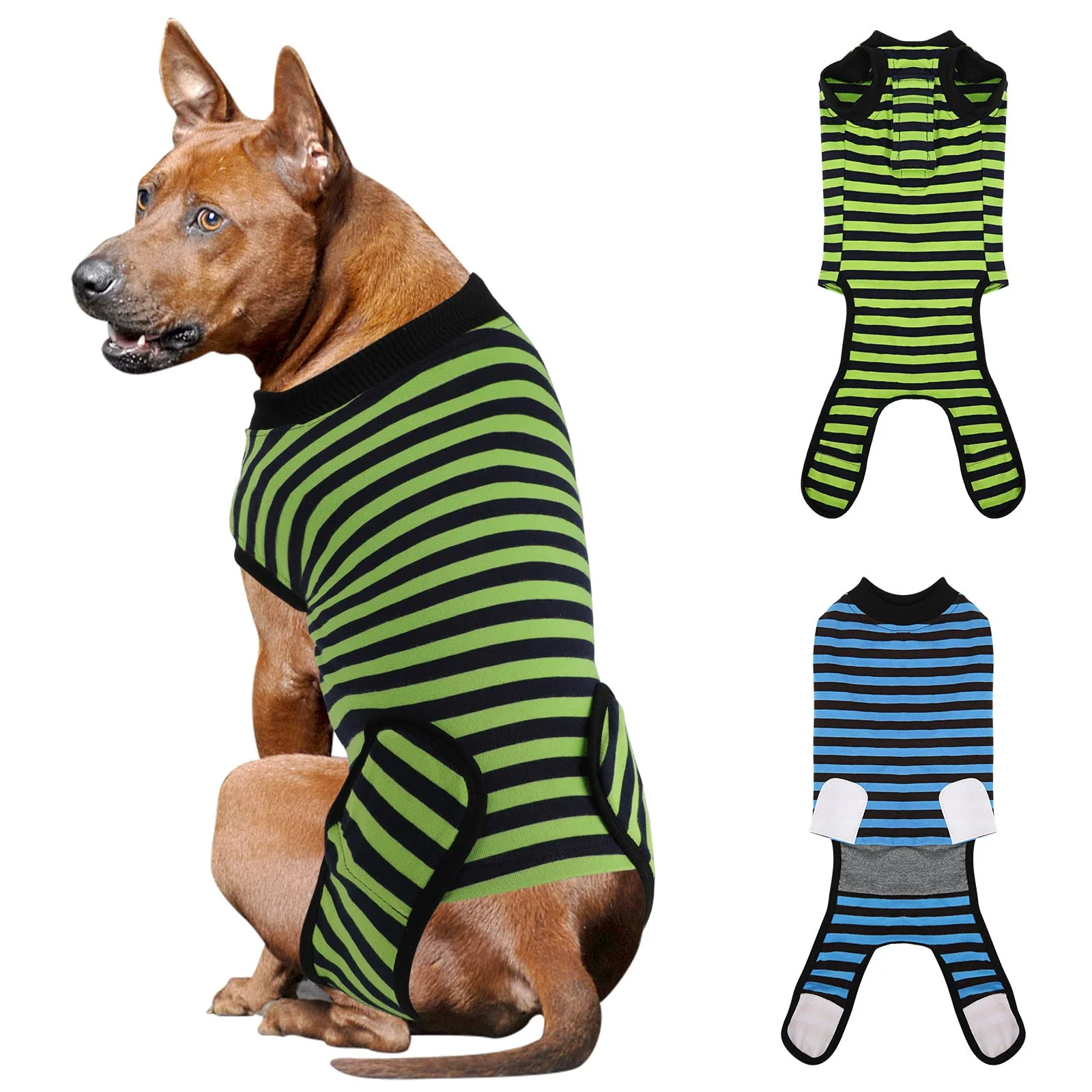 Selected QUEARN 2 Packs Breathable Cotton Dog Recovery Suit – Post-Op Protection 2XL in Blue Green Stripes Trusted