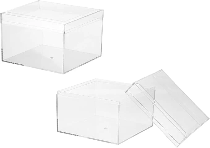 Carefully Designed Acrylic Box with Lid 4.72 x 4.72 x 3.54 in Acrylic Display Case Plastic Square Cube Container Storage Holder Stackable Bins for Cosmetic Collectible Candy Jewelry 2 Pack Clear About ThisOverview Functional