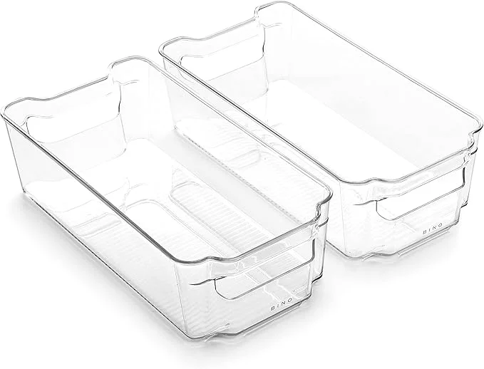 Innovative BINO Stackable Storage Bins Medium – 2 Pack THE STACKER COLLECTION Clear Plastic Built-In Handles BPA- Containers for Organizing Kitchen Pantry Multi-Use Organizer BinsAbout ThisOverview Easy-to-Use