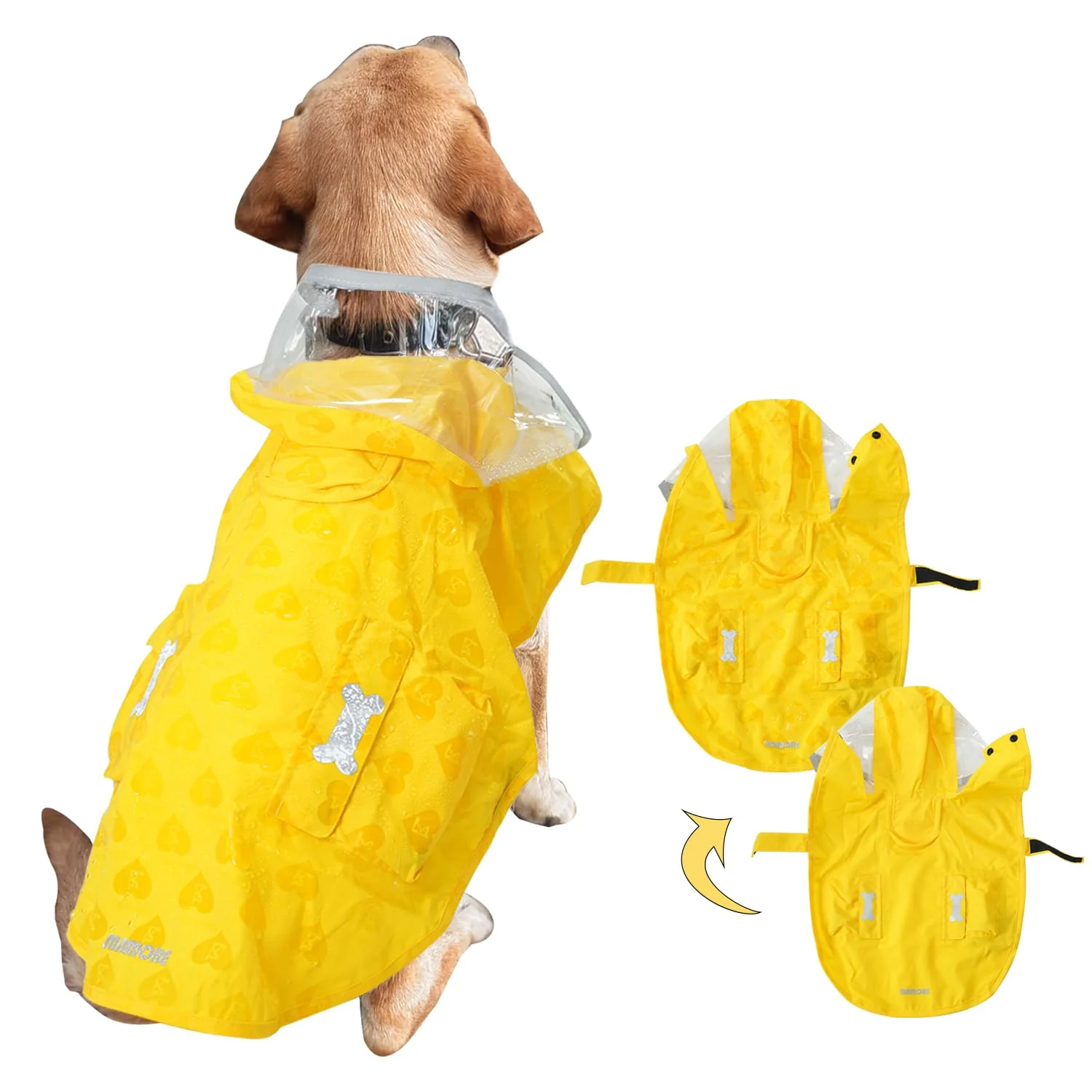 Efficient MAMORE Waterproof Dog Raincoat with Hood – Adjustable Reflective Water-Activated Color Change Yellow Small Exclusive
