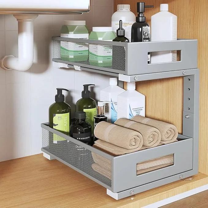Original Design Under Sink Organizer 2-Tier Dual Pull Out Cabinet Organizer Drawers With Smooth Circular Rail Large Capacity Metal Mesh Sliding Shelves For Bathroom Kitchen Storage Height Adjustable–Gun Gray 1 PackAbout ThisOverview High-Performance