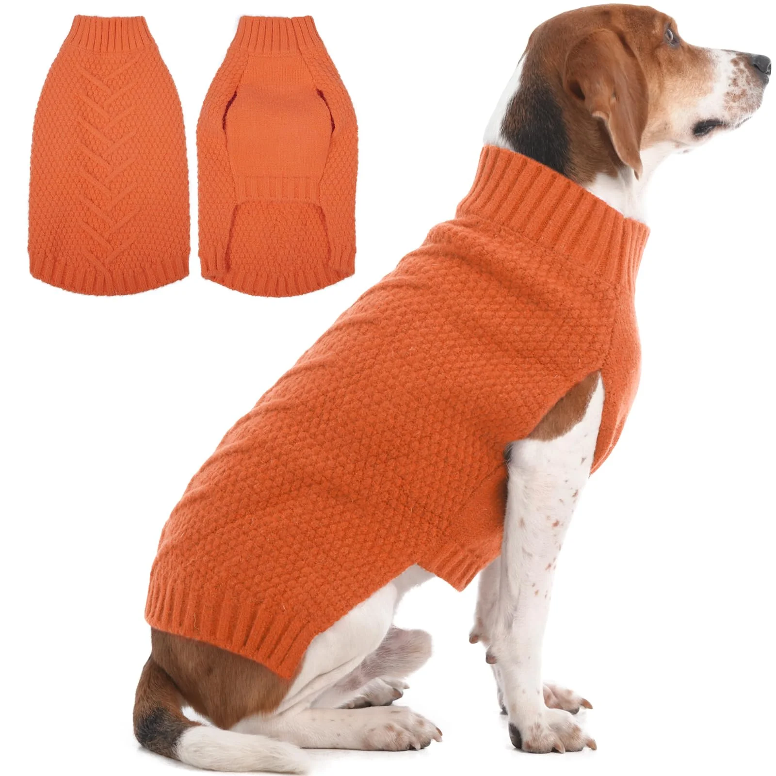 Specialty IECOii Large Dog Sweater – Thick Orange Winter Knit for Beagle Corgi XL Pure