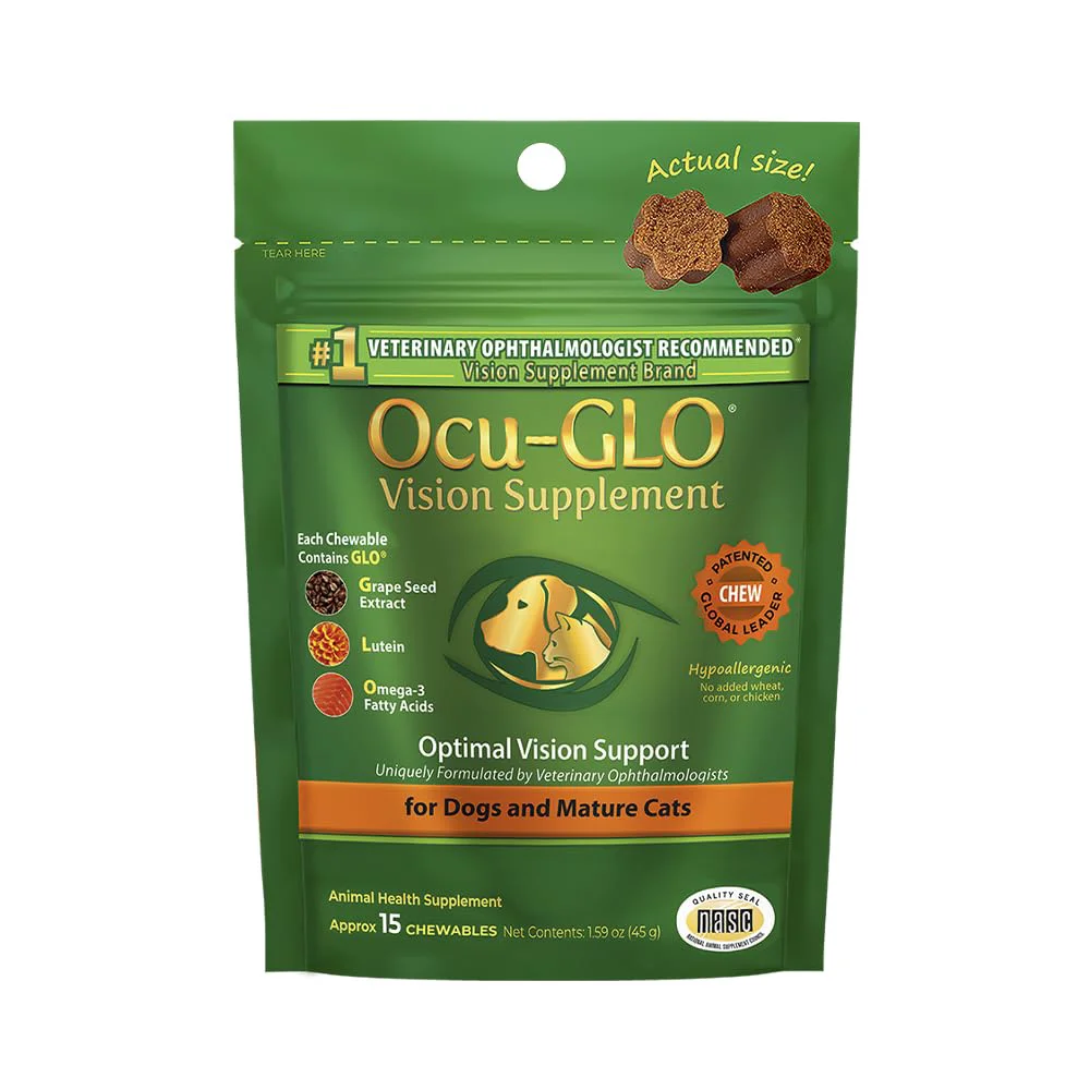 Eco-Friendly Ocu-GLO Cat Dog Senior Eye Support – Vet- Chewable Vision Vitamins for Pets Selected