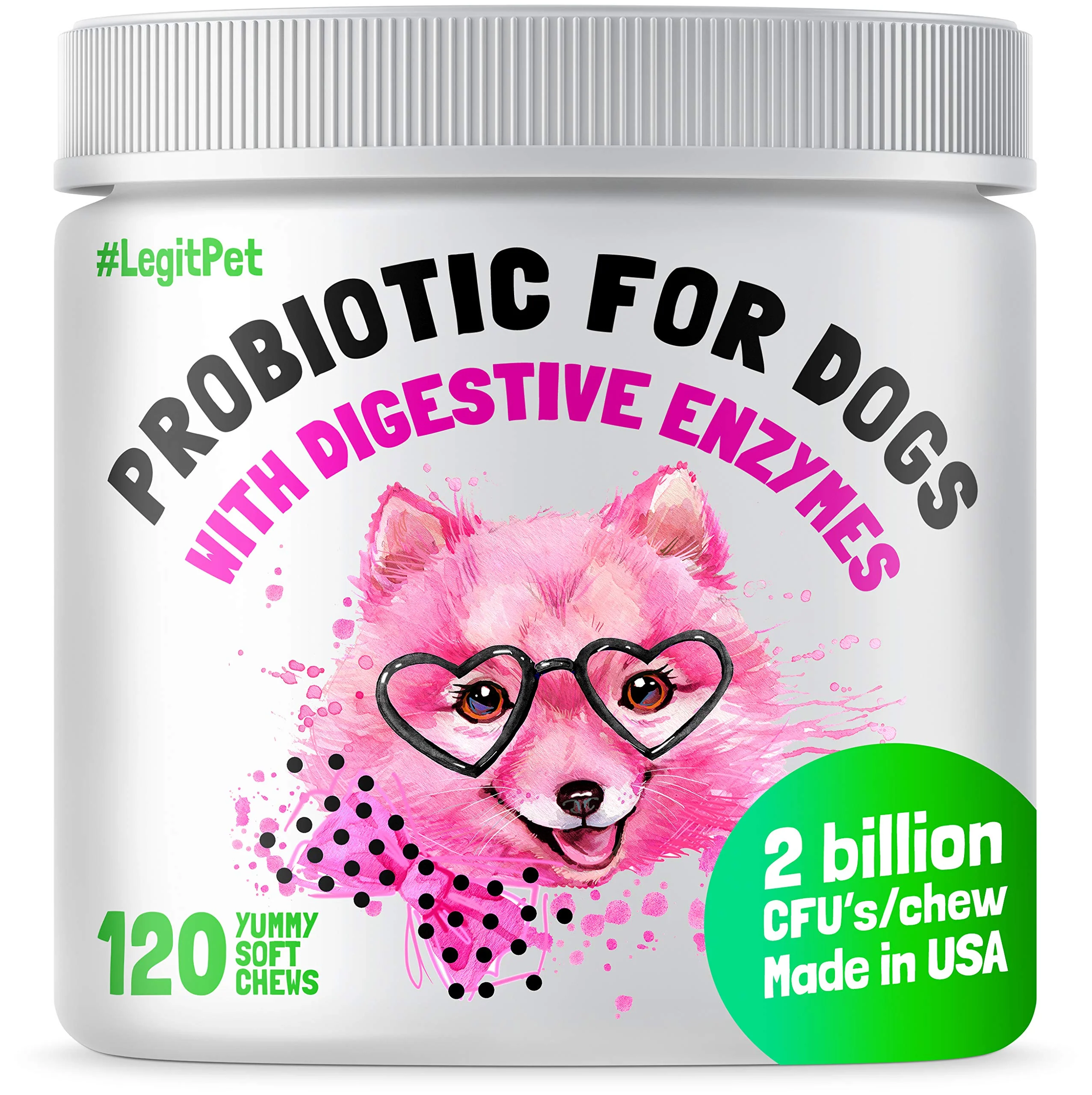 Innovative LEGITPET Probiotics for Dogs — 3 Billion CFUs Digestive Enzymes Prebiotics 120 Soft Chews Smart