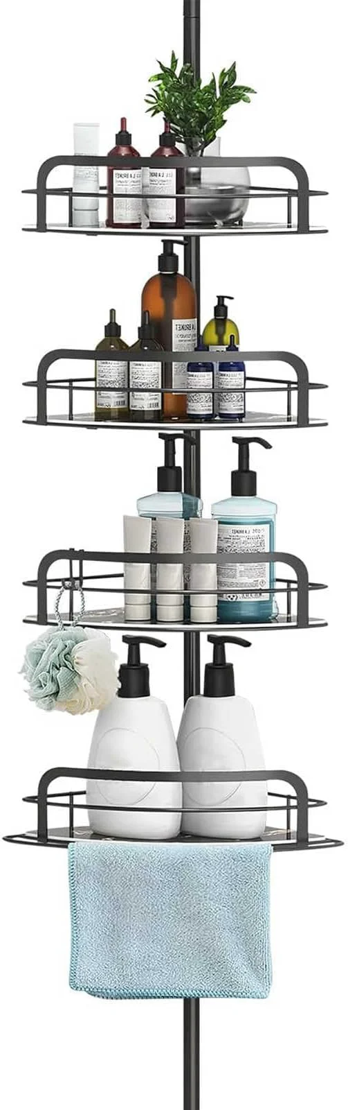 Exclusive Corner Shower Caddy Tension Pole Upgraded Adjustable Corner Shower Caddy Organizer with Hooks 4-Tier Shelf Inside Shower Bathtub Organizers Storage Thickend Rustproof Steel 33 to 116 Inch HeightAbout ThisOverview Artisan