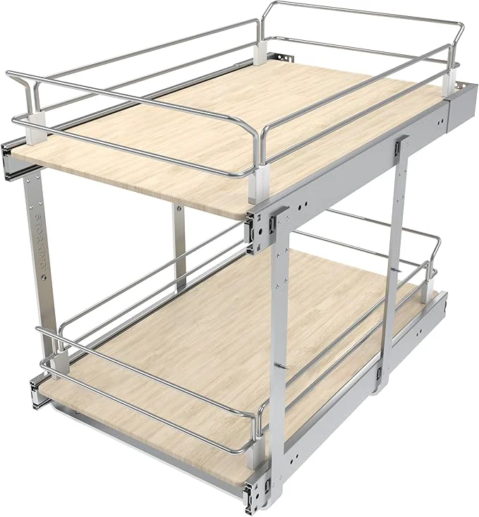 Flexible 2 Tier Pull Out Cabinet Organizer 15 W X 22 D Slide Out Drawers For Kitchen Cabinets Pull Out Drawers For Cabinets Capacity Heavy Duty Caddy Cabinet Pullout Shelves Wood Chrome Pantry StorageAbout ThisOverview Durable