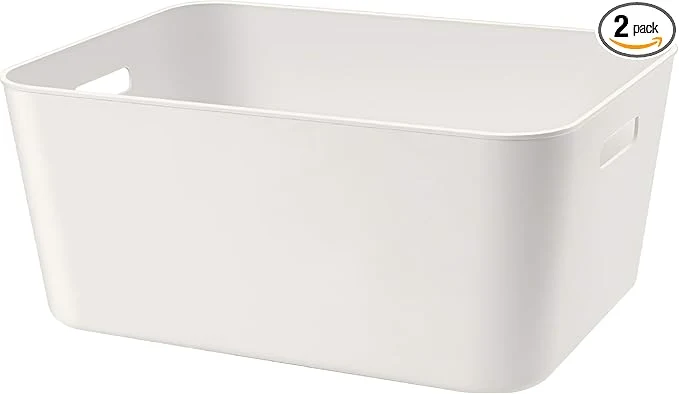 Quality Set Of 2 Plastic Storage Bins 14.5×10.2×6.3 Versatile Kitchen Pantry Organization and Storage for Plastic Storage Container Under Bed Under Sink Bathroom Organizer White 2 Pack Large About ThisOverview Outstanding
