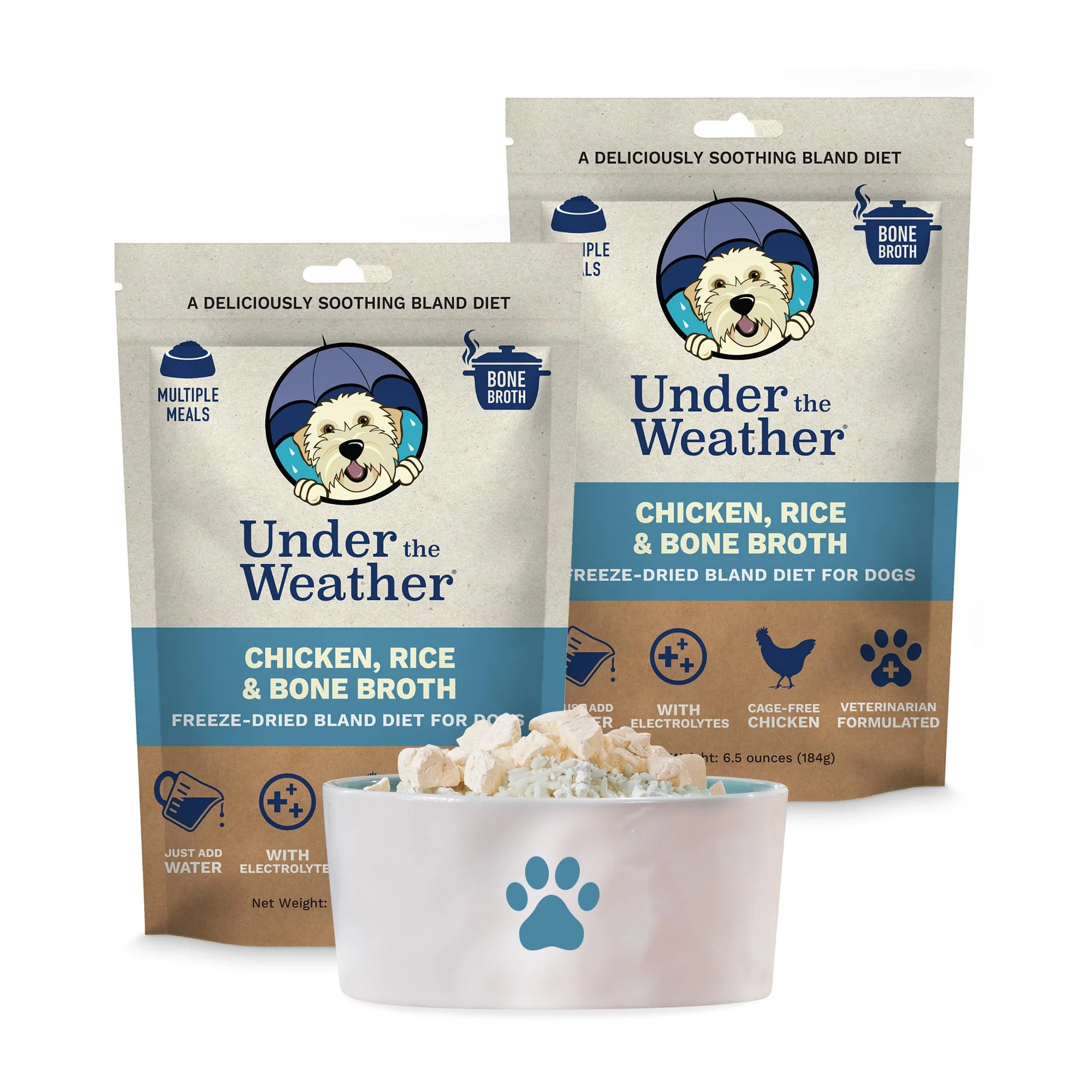 Sophisticated Under the Weather Bland Diet for Dogs Easy-to-Digest ze-Dried 2-Pack Chicken Rice Bone Broth – 6oz Green
