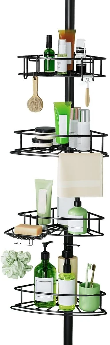 Healthy Corner Shower Caddy Tension Pole-4 Tier Adjustable Bathroom Shower Organizer with Soap Holder Rustproof Shower Shelves Shower Rack for Inside Shower Bathtub Shampoo Storage 29-118 BlackAbout ThisOverview Smart