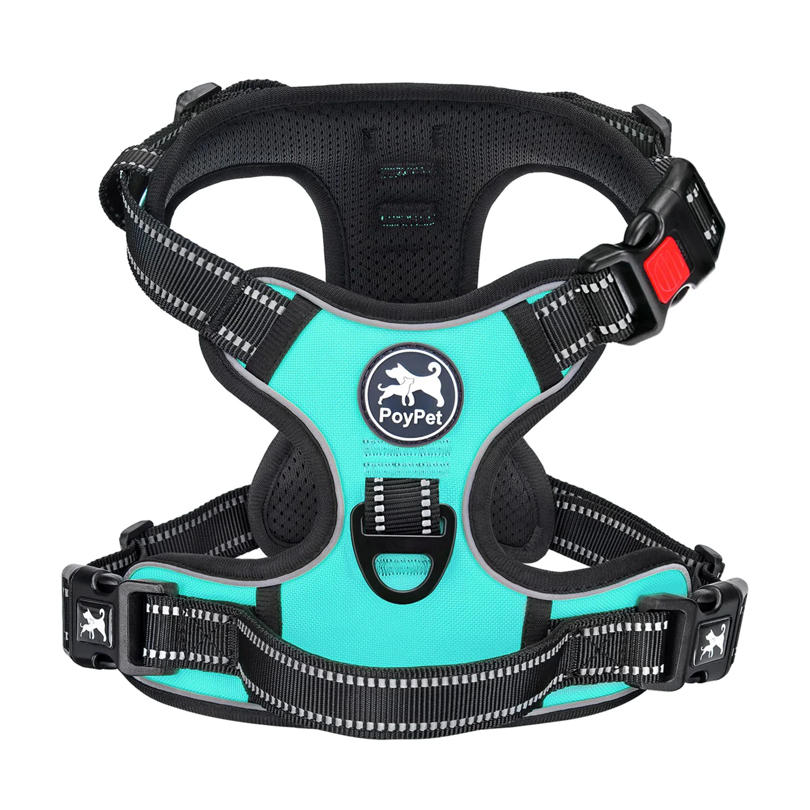 Authentic PoyPet No Pull Front Clip Dog Harness – Mint Blue Reflective Adjustable High-Grade