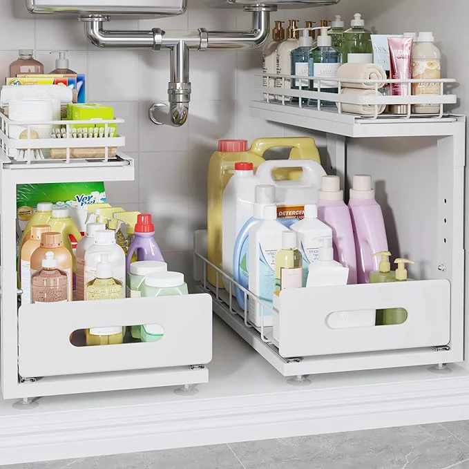 Under Sink Organizer Upgrade To Professional Rails 2-Tier Dual Pull Out Cabinet Storage Height Adjustable Slide Out Drawers For Bathroom Kitchen 2 Pack-16.7 Dx12.8 -16.9 H WhiteAbout ThisOverview Convenient