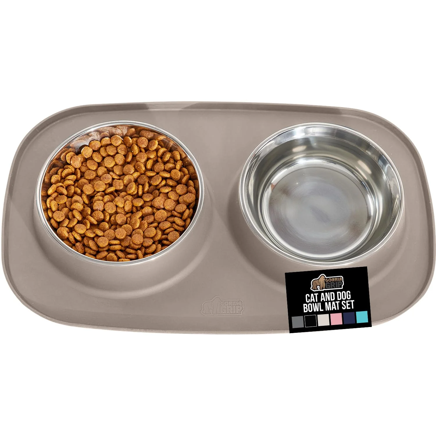 Excellent GORILLA GRIP Feeding Mat Set – Waterproof Silicone Stainless Steel Bowls Slip-Resistant Certified