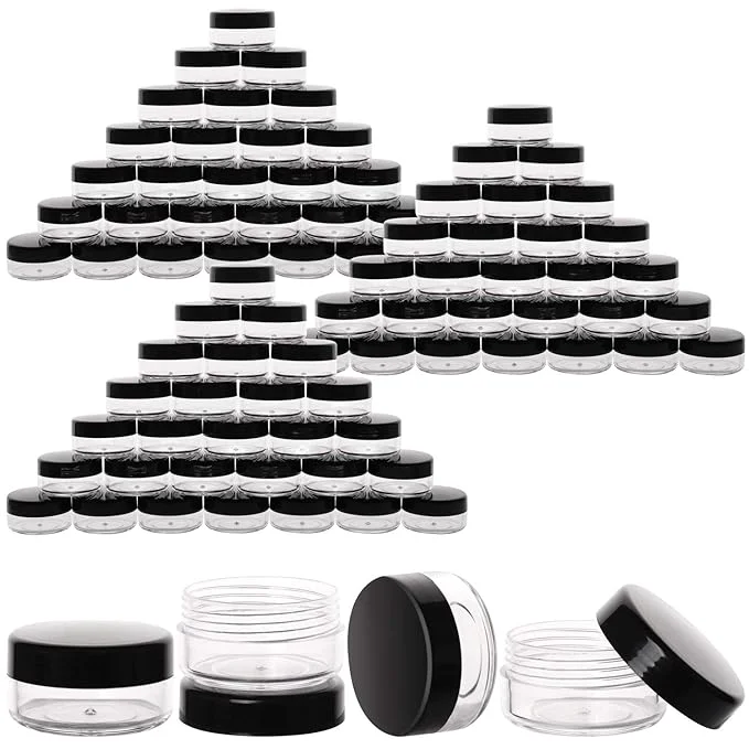 Elegant 100 Count 10g Small Sample Containers with Lids Plastic Jar Cosmetic Jars Empty Makeup Jars Lip Balm Containers – Black Reusable